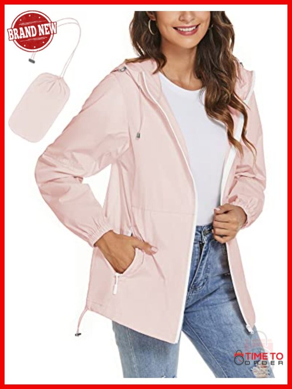 Women's Waterproof Rain Jacket Windbreaker Lightweight Packable Hooded Long